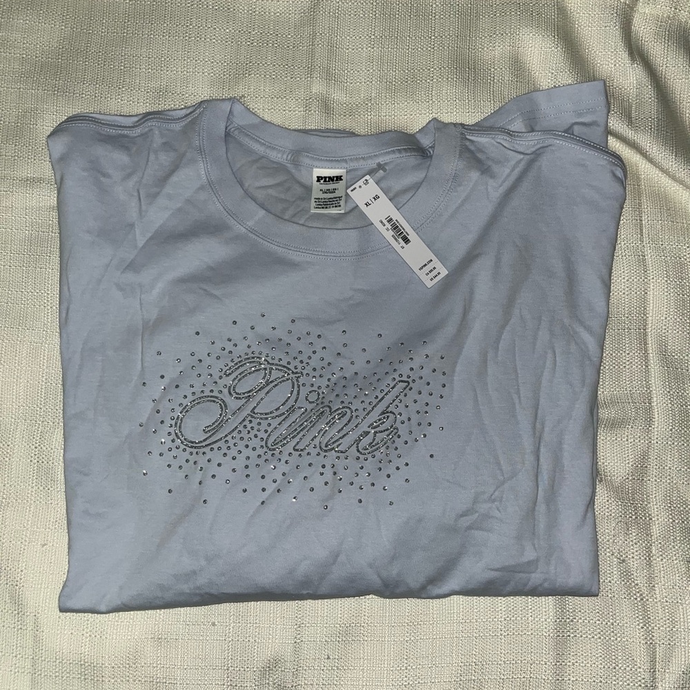 PINK Victoria's Secret Light Blue Rhinestone Tee
